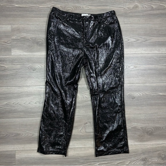 XLE Black Patent Faux Leather Pants Cropped High Shine Festival Party Size L - Picture 1 of 8